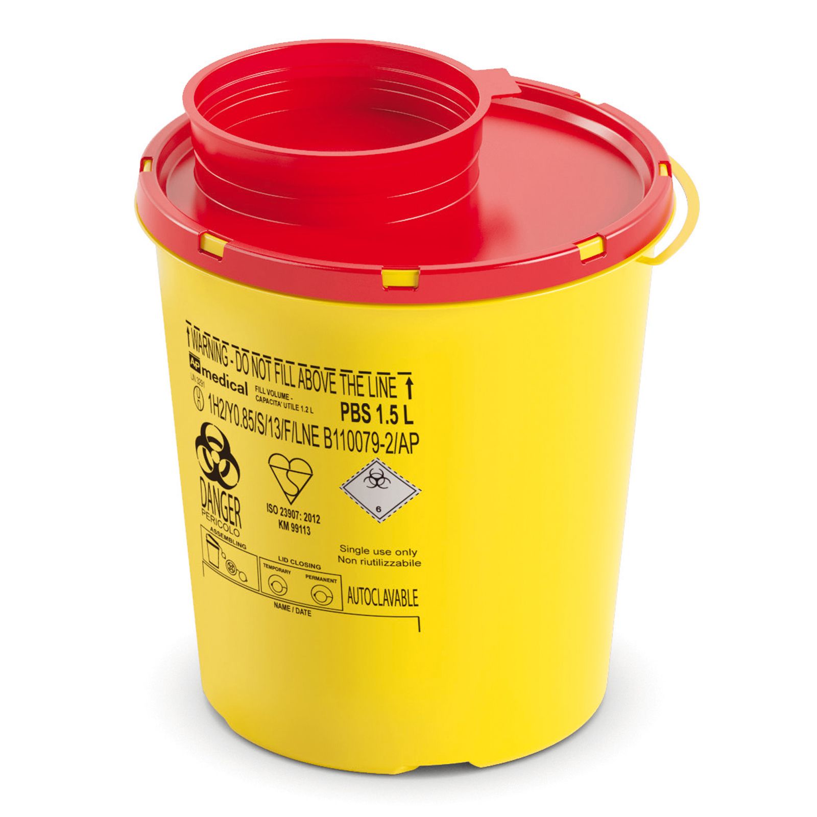 PBS Контейнер для збору та утилізації голок і медичних відходів ємкість 1,5 л. (з PP, круглий)